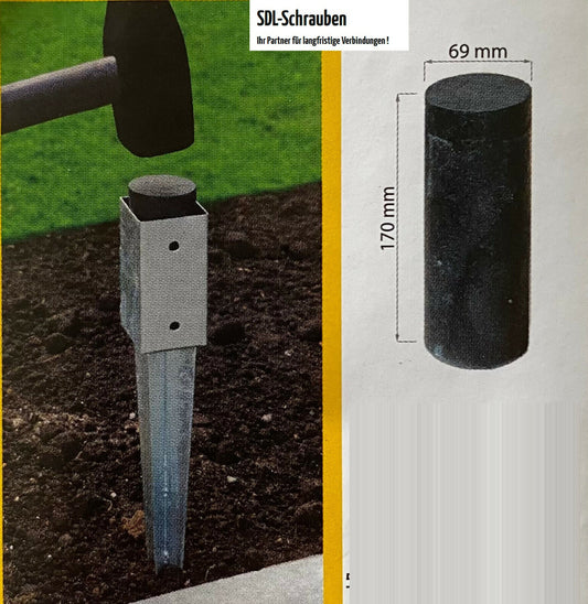 Einschlagwerkzeug Einschlaghilfe Bodenhülse Einschlaghülse Zaunpfosten 69x170 mm